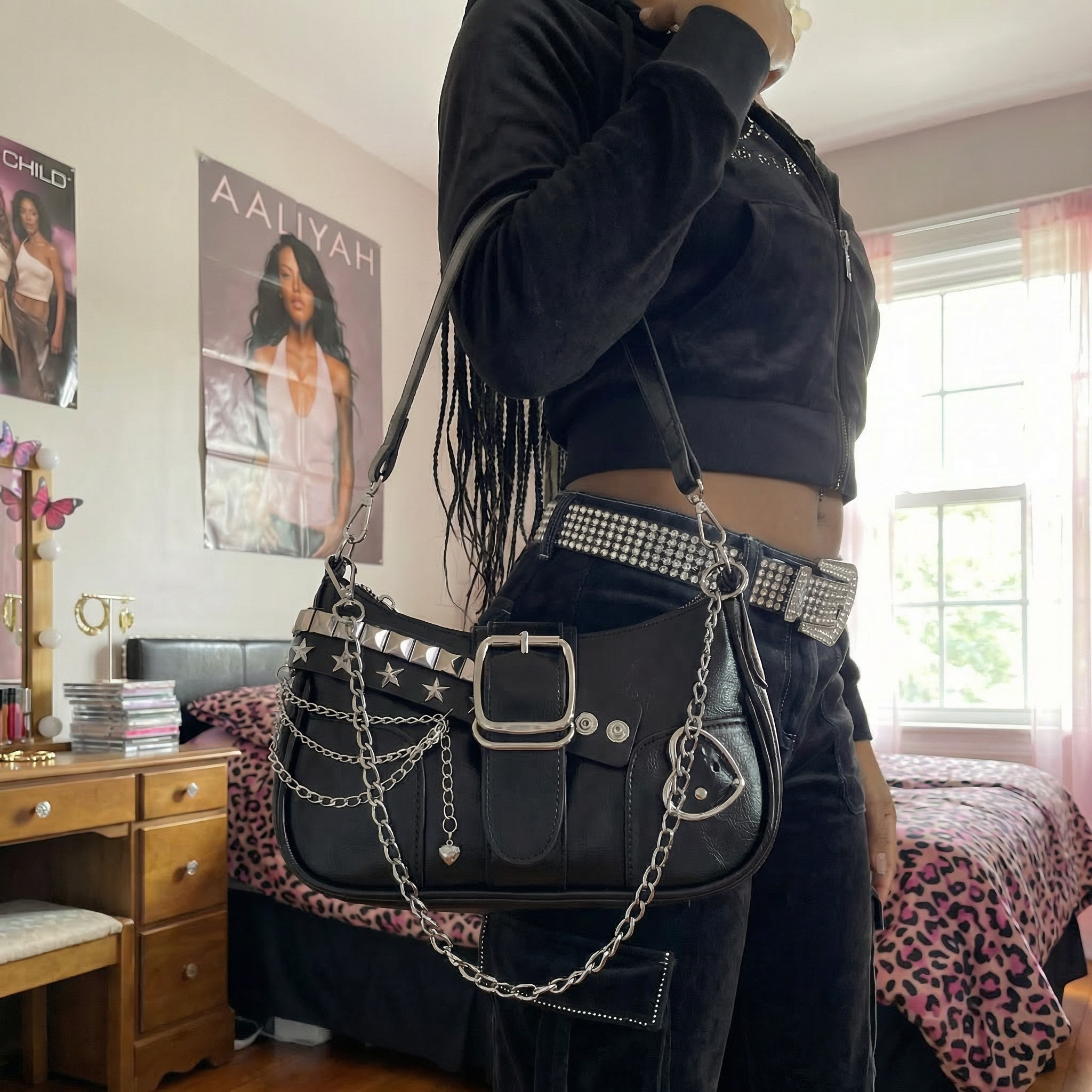 Y2K Baddie Chain Baguette Bag