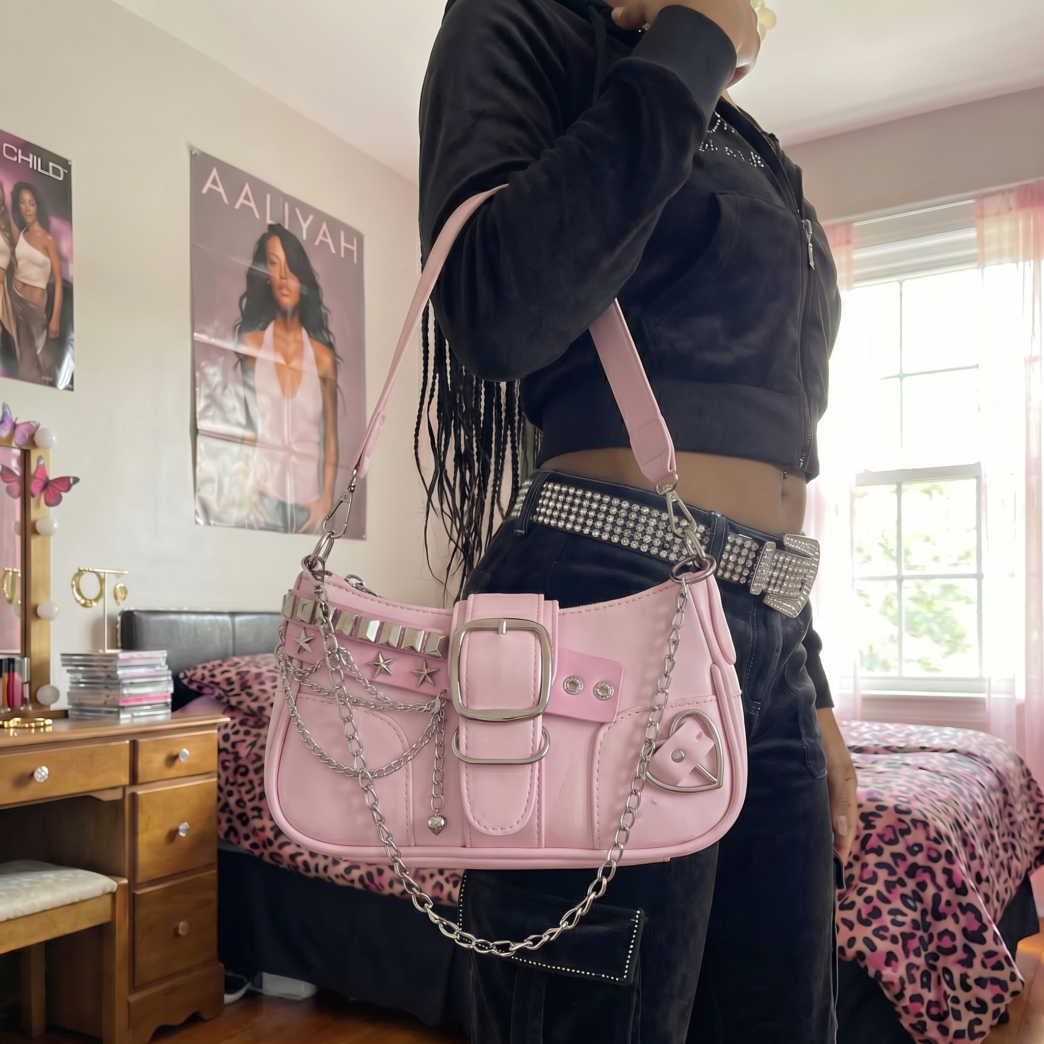 Y2K Baddie Chain Baguette Bag